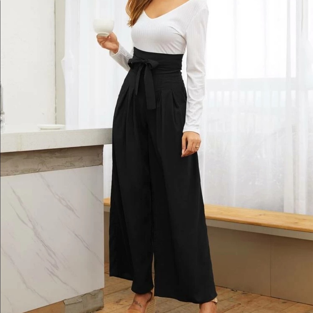 Boho belted high waisted wide leg pants_7